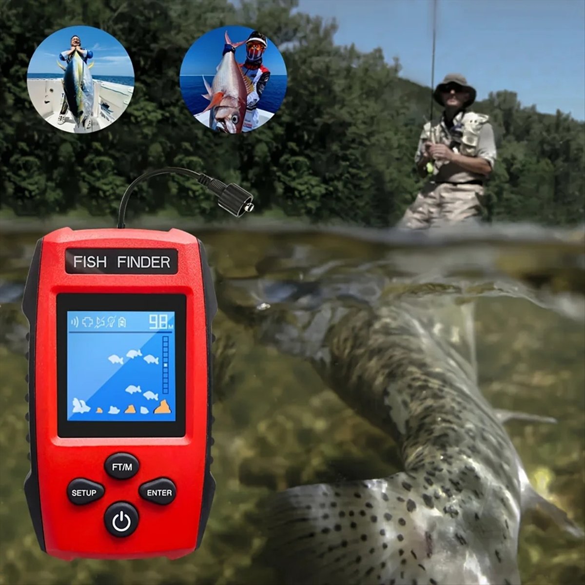 Fish Finder Transducer - Kleuren LCD Fishfinder Bekabelde sonartransducer met