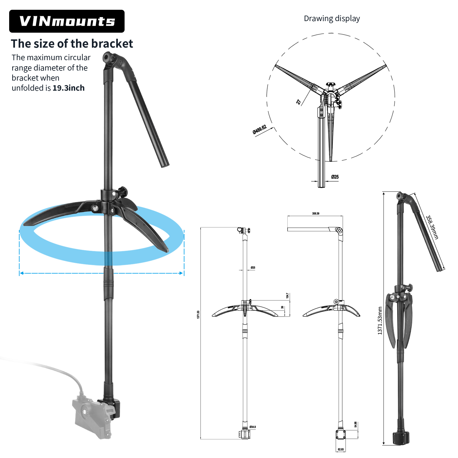 Fish Finder Mount - IJsvisserij transducer paalmontage, robuuste verstelbare aluminium